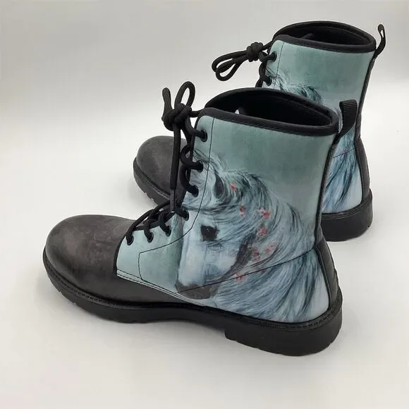 Horse Print Vegan Leather Lace-Up Boots Size 11.5 - Picture 2 of 15